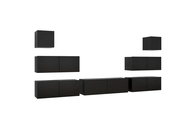 TV-benksett 7 deler svart sponplate - Svart - Møbler - Mediamøbel & tv møbel - TV-skap