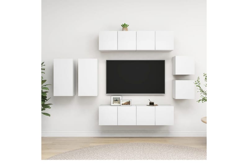 TV-benksett 8 deler hvit sponplate - Hvit - Møbler - Mediamøbel & tv møbel - TV-skap