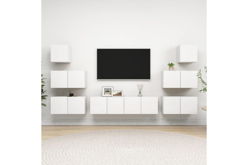 TV-benksett 8 deler hvit sponplate - Hvit - Møbler - Mediamøbel & tv møbel - TV-skap