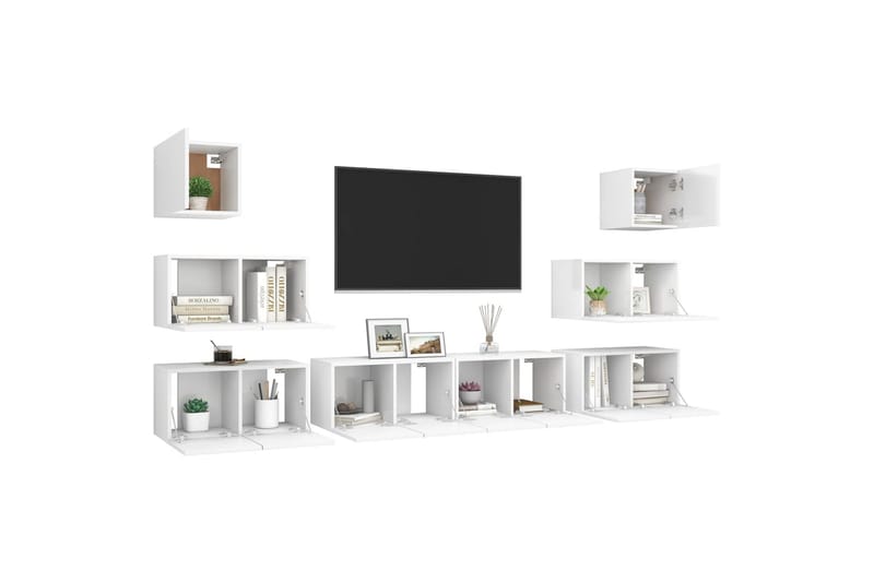 TV-benksett 8 deler hvit sponplate - Hvit - Møbler - Mediamøbel & tv møbel - TV-skap