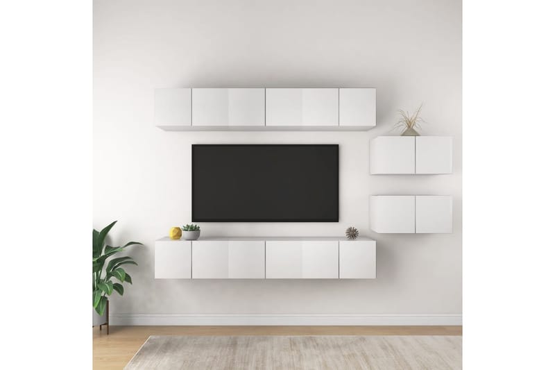 TV-benksett 8 deler hvit sponplate - Hvit - Møbler - Mediamøbel & tv møbel - TV-skap