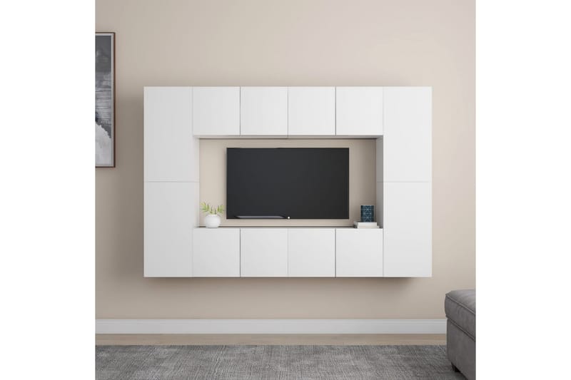 TV-benksett 8 deler hvit sponplate - Hvit - Møbler - Mediamøbel & tv møbel - TV-skap