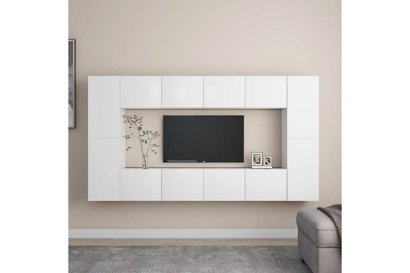 TV-benksett 8 deler hvit sponplate - Hvit - Møbler - Mediamøbel & tv møbel - TV-skap