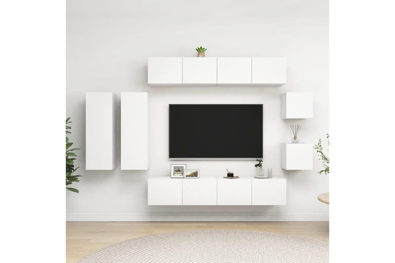 TV-benksett 8 deler hvit sponplate - Hvit - Møbler - Mediamøbel & tv møbel - TV-skap