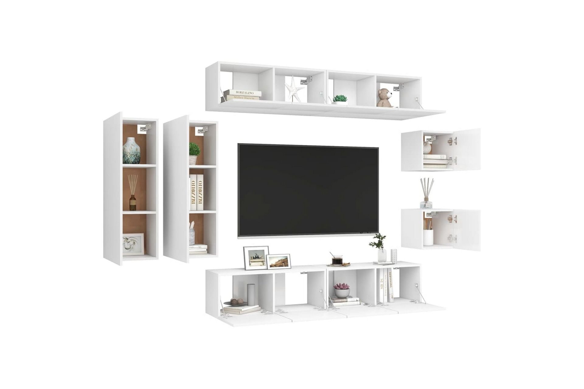 TV-benksett 8 deler hvit sponplate - Hvit - Møbler - Mediamøbel & tv møbel - TV-skap