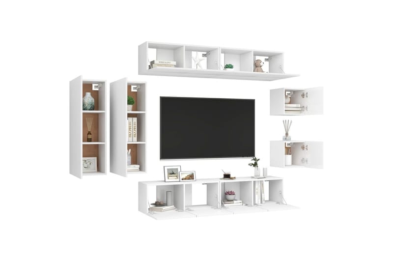 TV-benksett 8 deler hvit sponplate - Hvit - Møbler - Mediamøbel & tv møbel - TV-skap