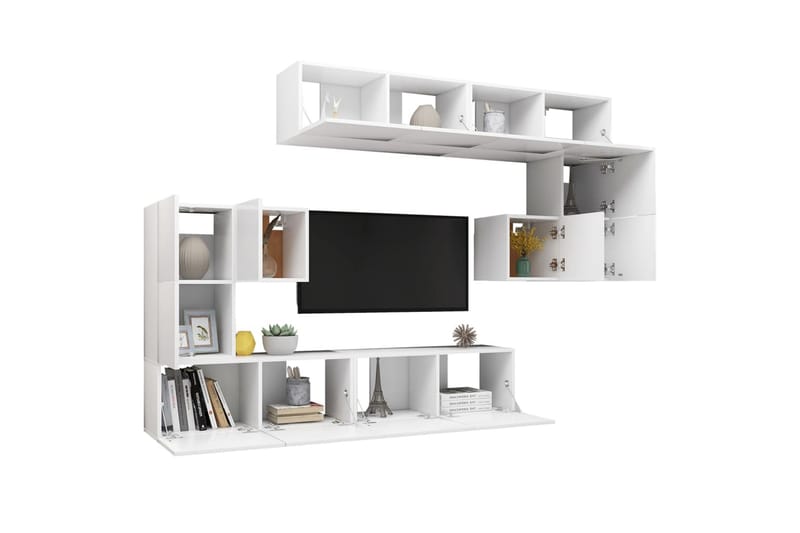 TV-benksett 8 deler hvit sponplate - Hvit - Møbler - Mediamøbel & tv møbel - TV-skap