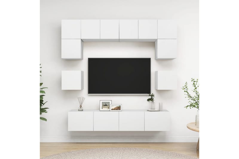 TV-benksett 8 deler hvit sponplate - Hvit - Møbler - Mediamøbel & tv møbel - TV-skap