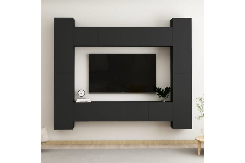 TV-benksett 8 deler svart sponplate - Svart - Møbler - Mediamøbel & tv møbel - TV-skap