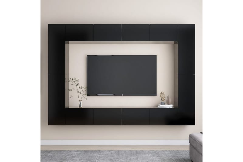 TV-benksett 8 deler svart sponplate - Svart - Møbler - Mediamøbel & tv møbel - TV-skap