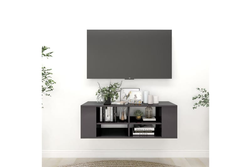 Vegghengt TV-benk høyglans grå 102x35x35 cm sponplate - Grå - TV-skap