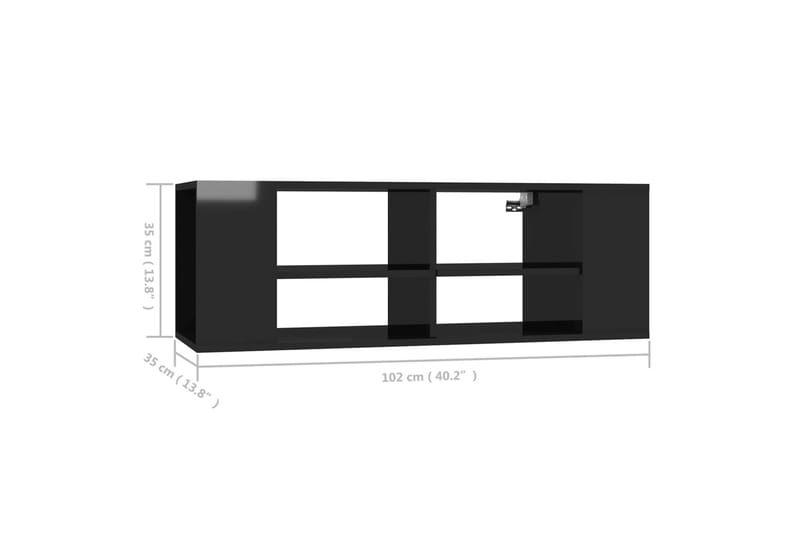 Vegghengt TV-benk høyglans svart 102x35x35 cm sponplate - Svart - Møbler - Mediamøbel & tv møbel - TV-skap