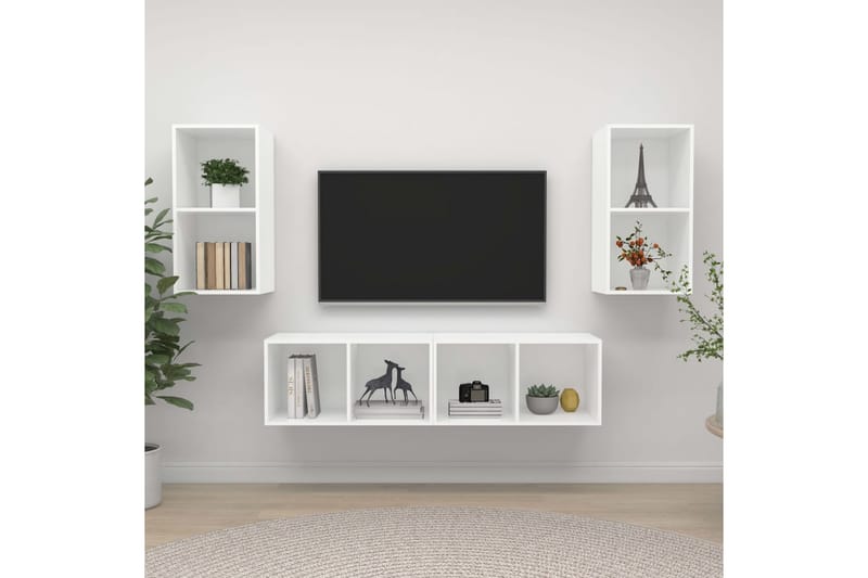 Vegghengte TV-benker 4 stk hvit sponplate - Hvit - Møbler - Mediamøbel & tv møbel - TV-skap