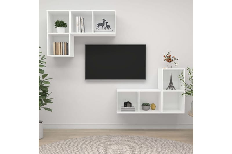Vegghengte TV-benker 4 stk hvit sponplate - Hvit - TV-skap