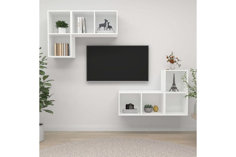 Vegghengte TV-benker 4 stk hvit sponplate - Hvit - Møbler - Mediamøbel & tv møbel - TV-skap