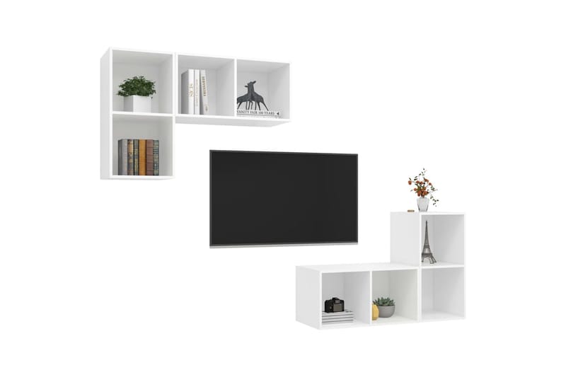 Vegghengte TV-benker 4 stk hvit sponplate - Hvit - Møbler - Mediamøbel & tv møbel - TV-skap