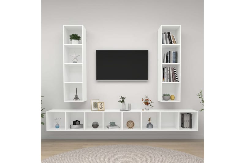 Vegghengte TV-benker 4 stk hvit sponplate - Hvit - Møbler - Mediamøbel & tv møbel - TV-skap