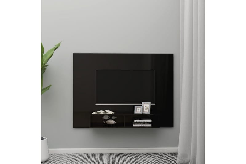Veggmontert TV-benk høyglans svart 135x23,5x90 cm sponplate - Svart - TV-skap