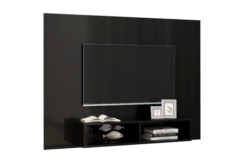 Veggmontert TV-benk høyglans svart 135x23,5x90 cm sponplate - Svart - TV-skap
