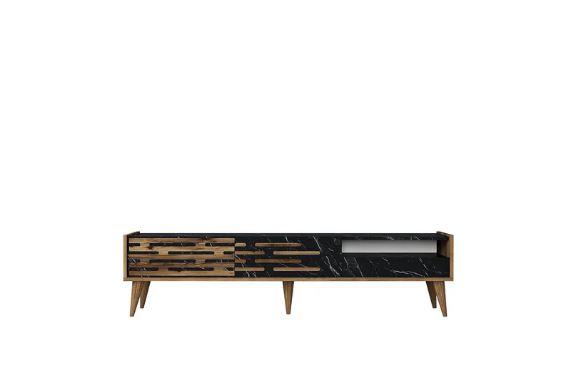 Valensiya TV-benk 180 cm, Valnøtt/Svart/Marmor