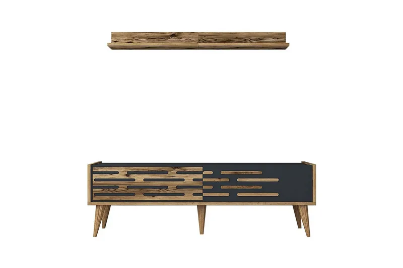 Valensiya TV-møbelsett 140x45 cm - Valnøtt/Antrasitt - Møbler - Mediamøbel & tv møbel - TV-møbelsett