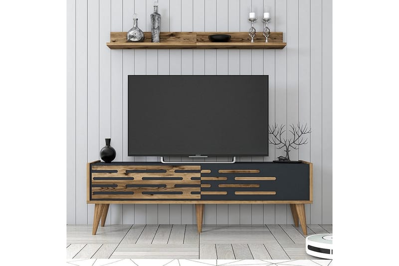 Valensiya TV-møbelsett 140x45 cm - Valnøtt/Antrasitt - Møbler - Mediamøbel & tv møbel - TV-møbelsett