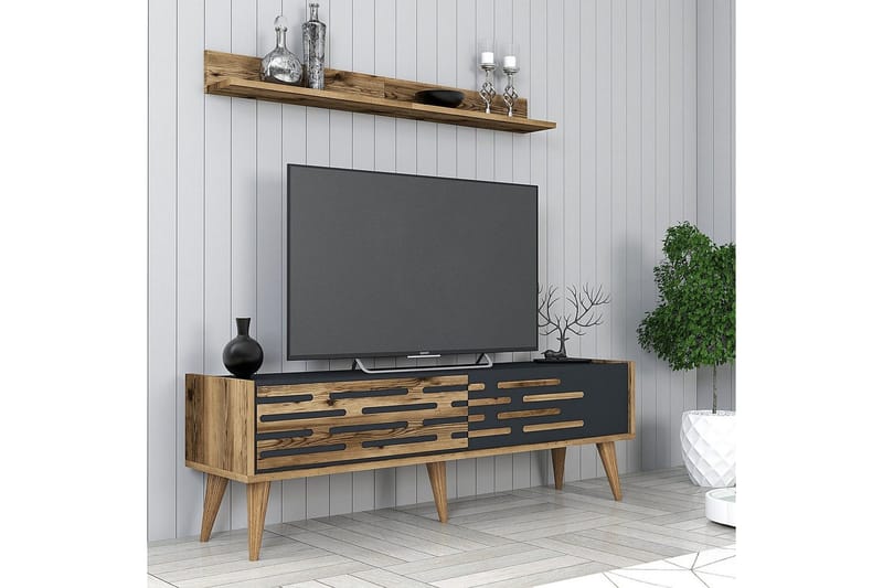 Valensiya TV-møbelsett 140x45 cm - Valnøtt/Antrasitt - Møbler - Mediamøbel & tv møbel - TV-møbelsett