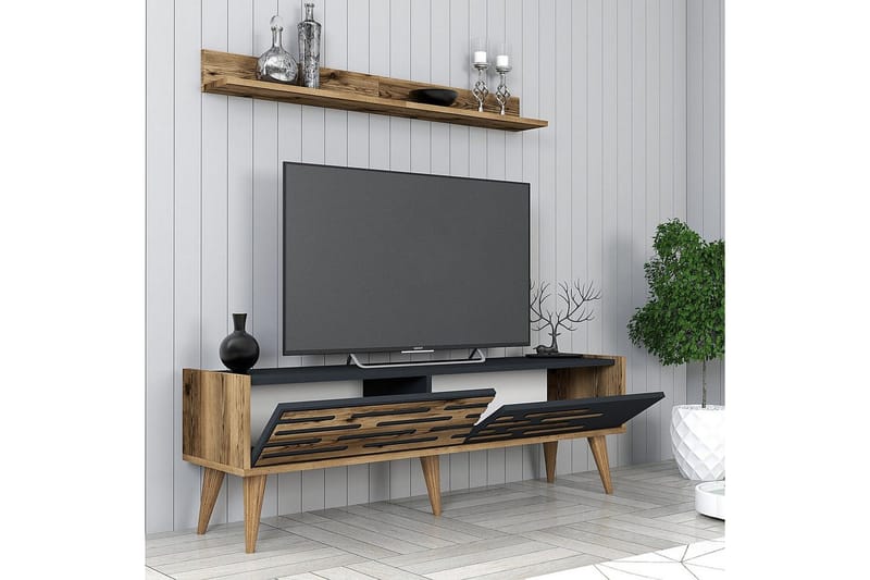 Valensiya TV-møbelsett 140x45 cm - Valnøtt/Antrasitt - Møbler - Mediamøbel & tv møbel - TV-møbelsett