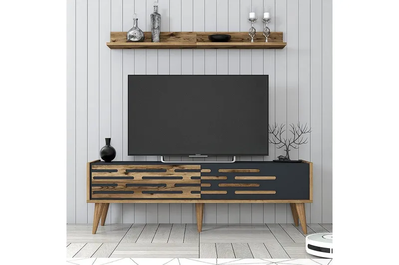 Valensiya TV-møbelsett 140x45 cm - Valnøtt/Antrasitt - Møbler - Mediamøbel & tv møbel - TV-møbelsett