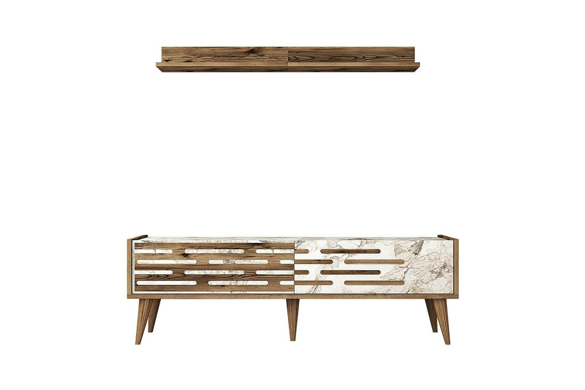 Valensiya TV-møbelsett 140x45 cm - Valnøtt/Hvit/Marmor