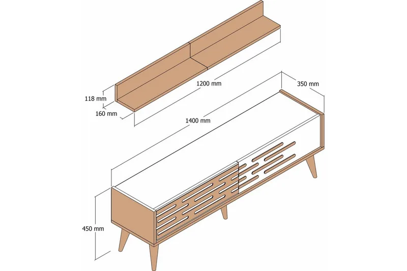 Valensiya TV-møbelsett 140x45 cm - Valnøtt/Hvit/Marmor - Møbler - Mediamøbel & tv møbel - TV-møbelsett