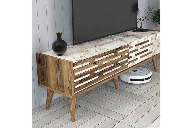Valensiya TV-møbelsett 140x45 cm - Valnøtt/Hvit/Marmor - Møbler - Mediamøbel & tv møbel - TV-møbelsett