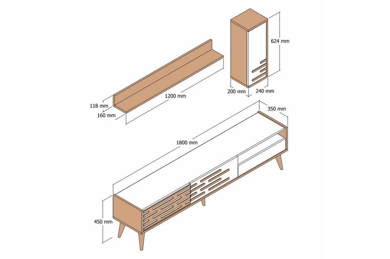 Valensiya TV-skap 180 cm - Valnøtt/Sort/Marmor - Møbler - Mediamøbel & tv møbel - TV-skap