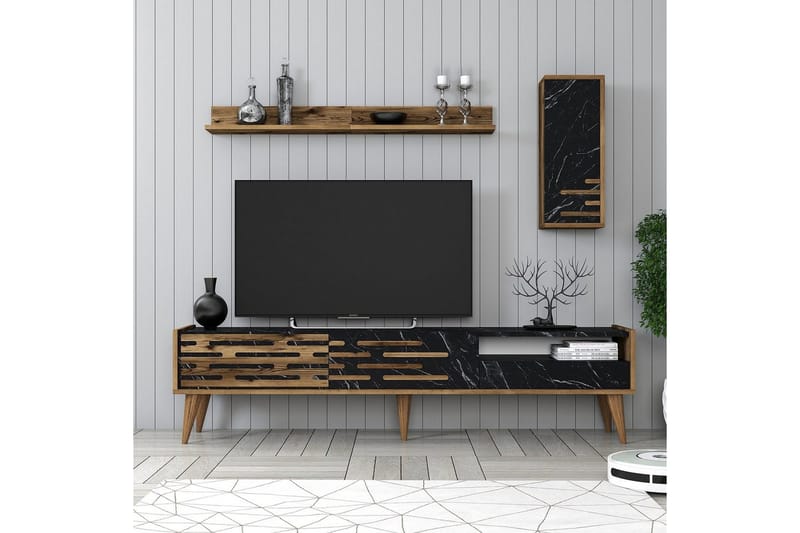 Valensiya TV-skap 180 cm - Valnøtt/Sort/Marmor - Møbler - Mediamøbel & tv møbel - TV-skap