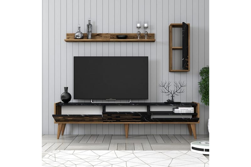 Valensiya TV-skap 180 cm - Valnøtt/Sort/Marmor - Møbler - Mediamøbel & tv møbel - TV-skap