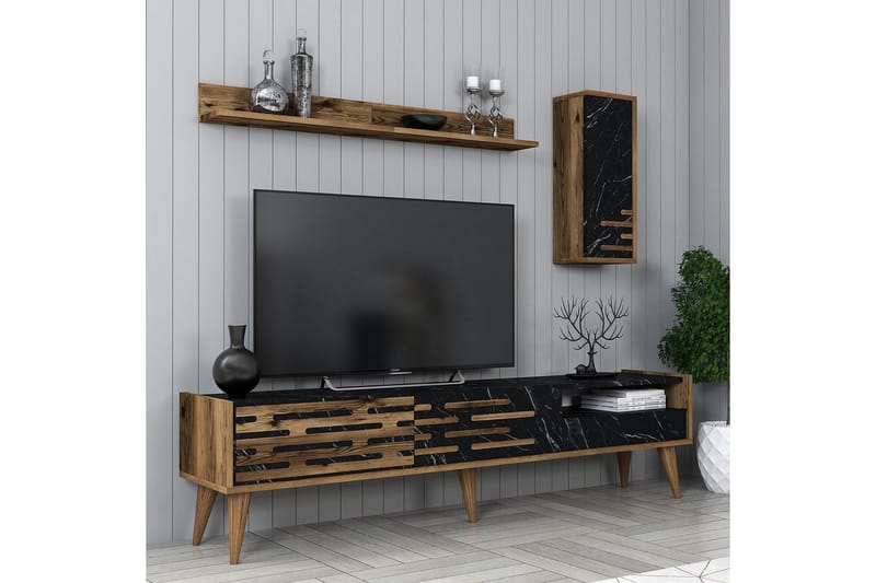 Valensiya TV-skap 180 cm - Valnøtt/Sort/Marmor - Møbler - Mediamøbel & tv møbel - TV-skap