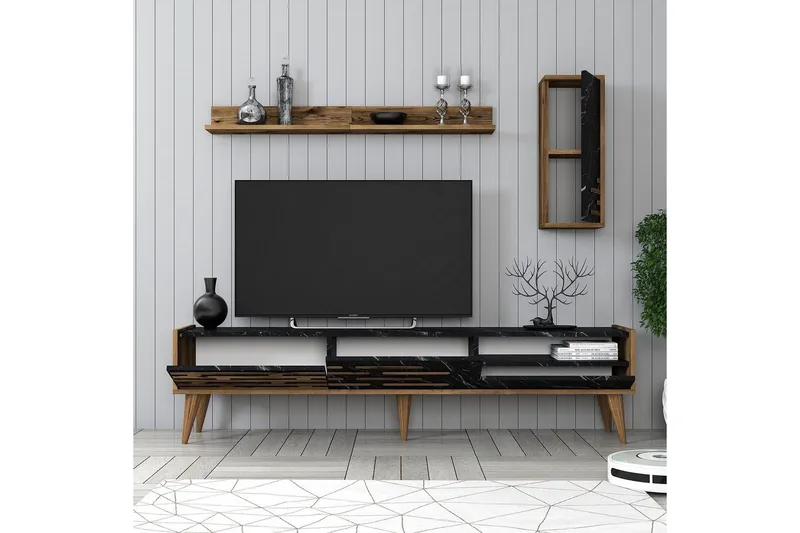 Valensiya TV-skap 180 cm - Valnøtt/Sort/Marmor - Møbler - Mediamøbel & tv møbel - TV-møbelsett