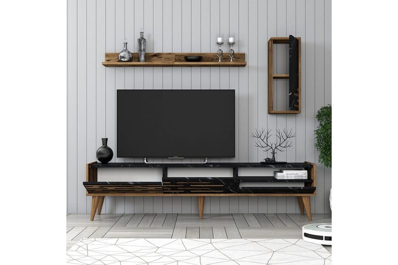 Valensiya TV-skap 180 cm - Valnøtt/Sort/Marmor - Møbler - Mediamøbel & tv møbel - TV-møbelsett