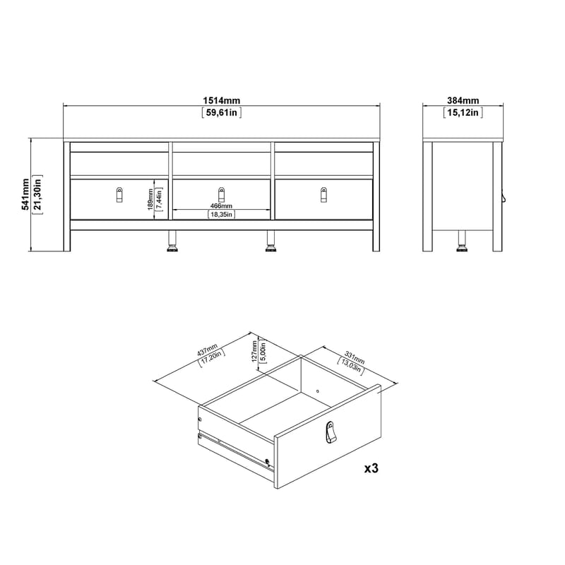 Vallvidera TV-benk med 3 skuffer 151 cm - Møbler - Mediamøbel & tv møbel - TV-benk & mediabenk