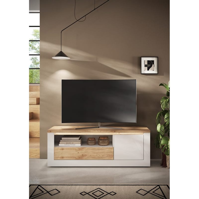 Vandesar TV-benk 160 cm - Natur/Hvit - Møbler - Mediamøbel & tv møbel - TV-benk & mediabenk