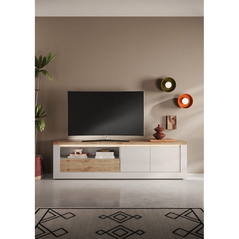 Vandesar TV-benk 207 cm - Natur/Hvit - Møbler - Mediamøbel & tv møbel - TV-benk & mediabenk