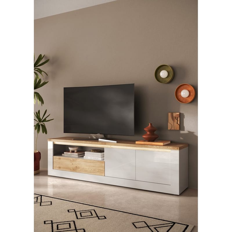 Vandesar TV-benk 207 cm - Natur/Hvit - Møbler - Mediamøbel & tv møbel - TV-benk & mediabenk