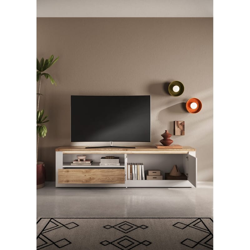 Vandesar TV-benk 207 cm - Natur/Hvit - Møbler - Mediamøbel & tv møbel - TV-benk & mediabenk