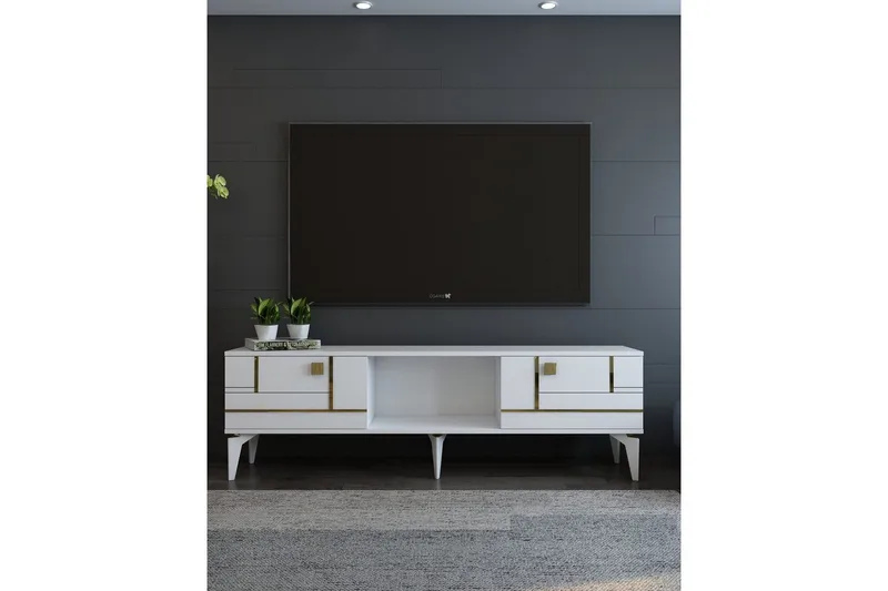 Varno TV-benk 150 cm - Hvit/Gull - Møbler - Mediamøbel & tv møbel - TV-benk & mediabenk