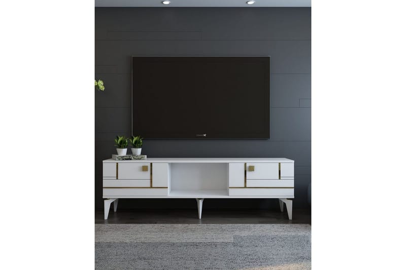 Varno TV-benk 150 cm - Hvit/Gull - Møbler - Mediamøbel & tv møbel - TV-benk & mediabenk