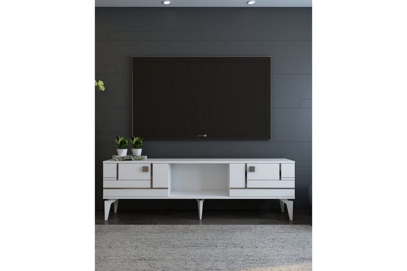 Varno TV-benk 150 cm - Hvit/Sølv - Møbler - Mediamøbel & tv møbel - TV-benk & mediabenk
