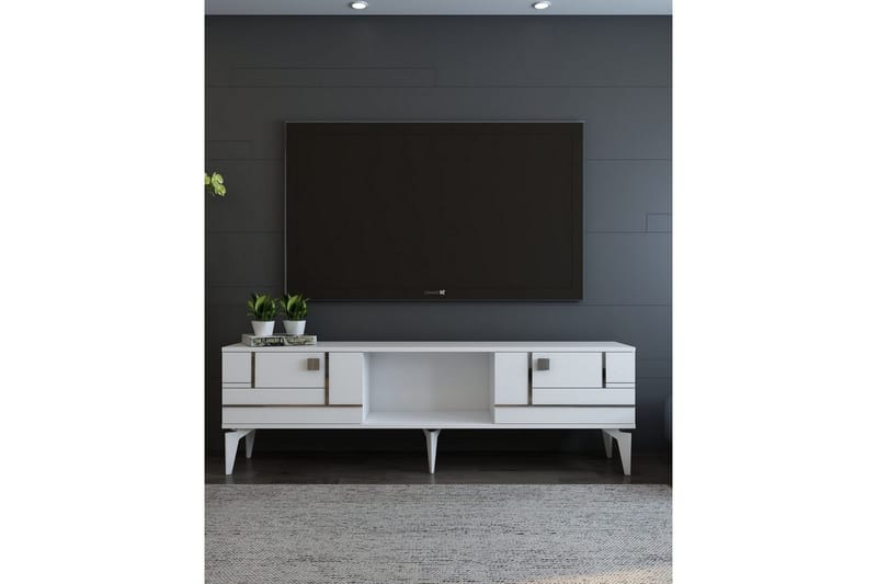Varno TV-benk 150 cm - Hvit/Sølv - Møbler - Mediamøbel & tv møbel - TV-benk & mediabenk