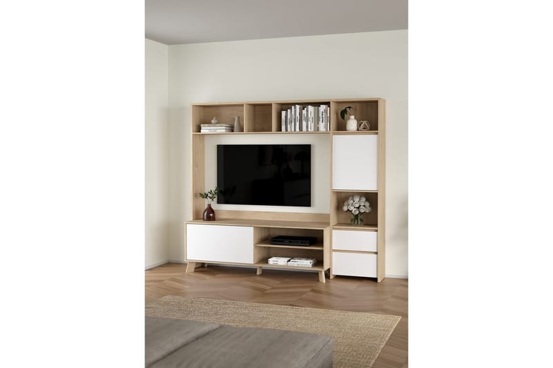 Varun TV-skap 209 cm - Hvit/Natur - Møbler - Mediamøbel & tv møbel - TV-skap