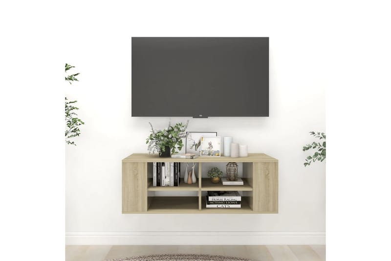 Vegghengt TV-benk sonoma eik 102x35x35 cm sponplate - Brun - Møbler - Mediamøbel & tv møbel - TV-skap