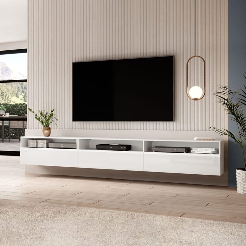 Vegghengt TV-enhet Baros 3 Nedfellbar Dør - Hvit Laminat - Møbler - Mediamøbel & tv møbel - TV-benk & mediabenk